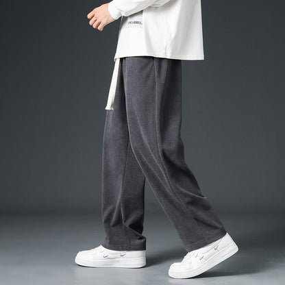 Men's FallWinter Fleece-lined Casual Trousers Wide Leg