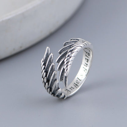 S925 Silver Feather Wings Open Ring For Men And Women