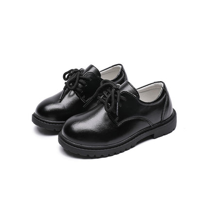 Children's Autumn New Casual Pure Black Leather Shoes