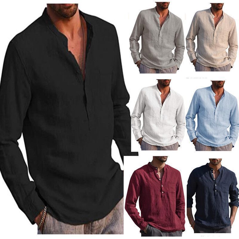 Men's Long Sleeve Casual Beach Linen Shirt