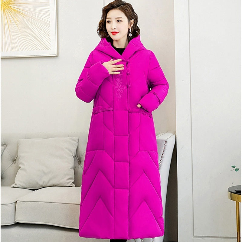 Plus Size Overknee Long Warm Hooded Cotton Jacket