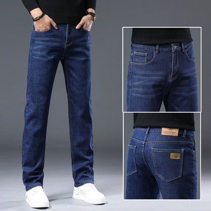 Winter Fleece-lined Thick Jeans Men's Plus Size Loose Straight Casual Trousers