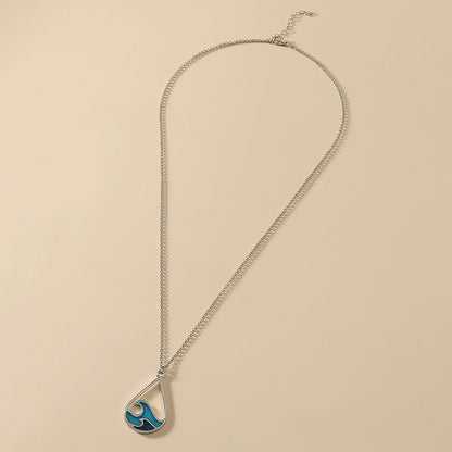 Tidal Blue Stainless Steel Necklace And Earrings Suite