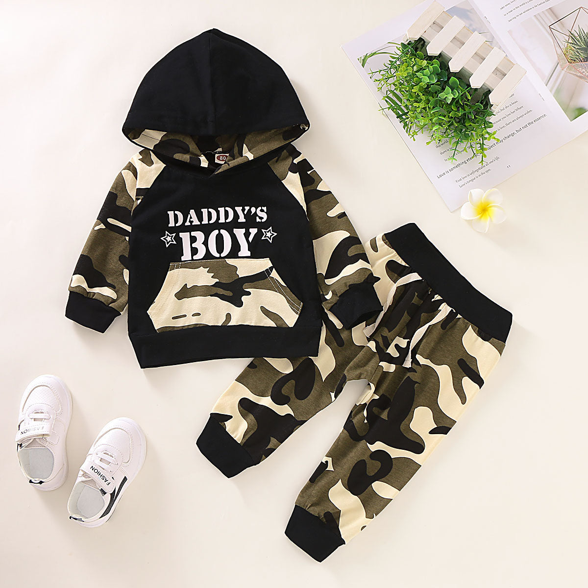 Boys Two-Piece Long-Sleeved Letter Camouflage Sweater