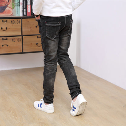 Autumn And Winter Black Slim-Fit And Warm Middle-Aged Children's Trousers