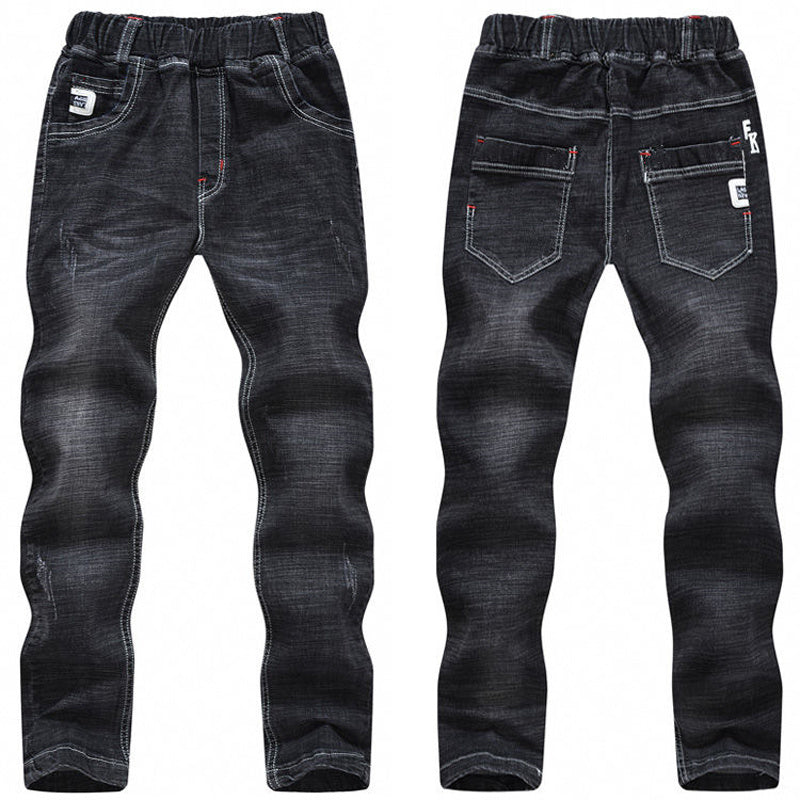 Autumn And Winter Black Slim-Fit And Warm Middle-Aged Children's Trousers