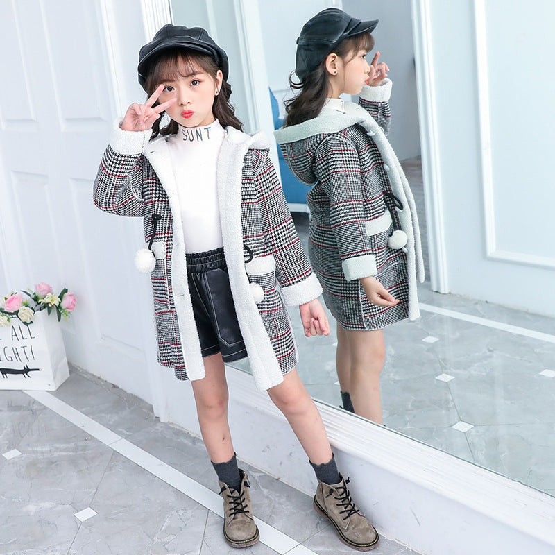 new foreign gas plus velvet jacket thick medium and large children Korean version of the coat woolen coat