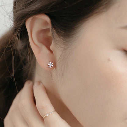 S999 Silver Earrings Ear Bone Pin Simple Snowflake Ear Bone Stud Diamond