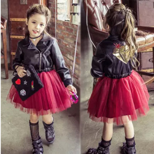 Koreanische Kinder Und Mädchen Im Namen Von EINEM Leder Kleid Bestickt Mit Pailletten Leder Kinder Prinzessin Kleid