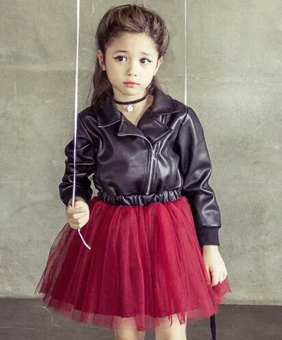 Korean Children And Girls On Behalf Of A Leather Dress Embroidered With Sequins Leather Children Princess Dress