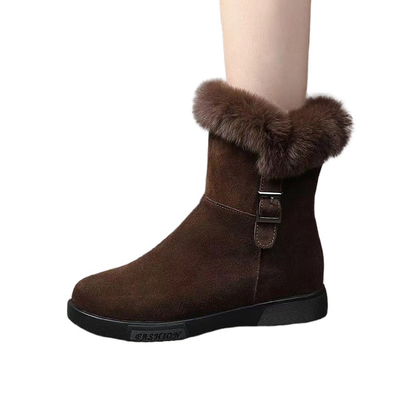 Retro Warm Winter Fleece-lined New Flat Ankle Boots Non-slip Fluffy Cotton Shoes