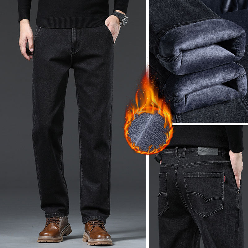 Men's Loose Fleece-lined Straight-leg Trousers