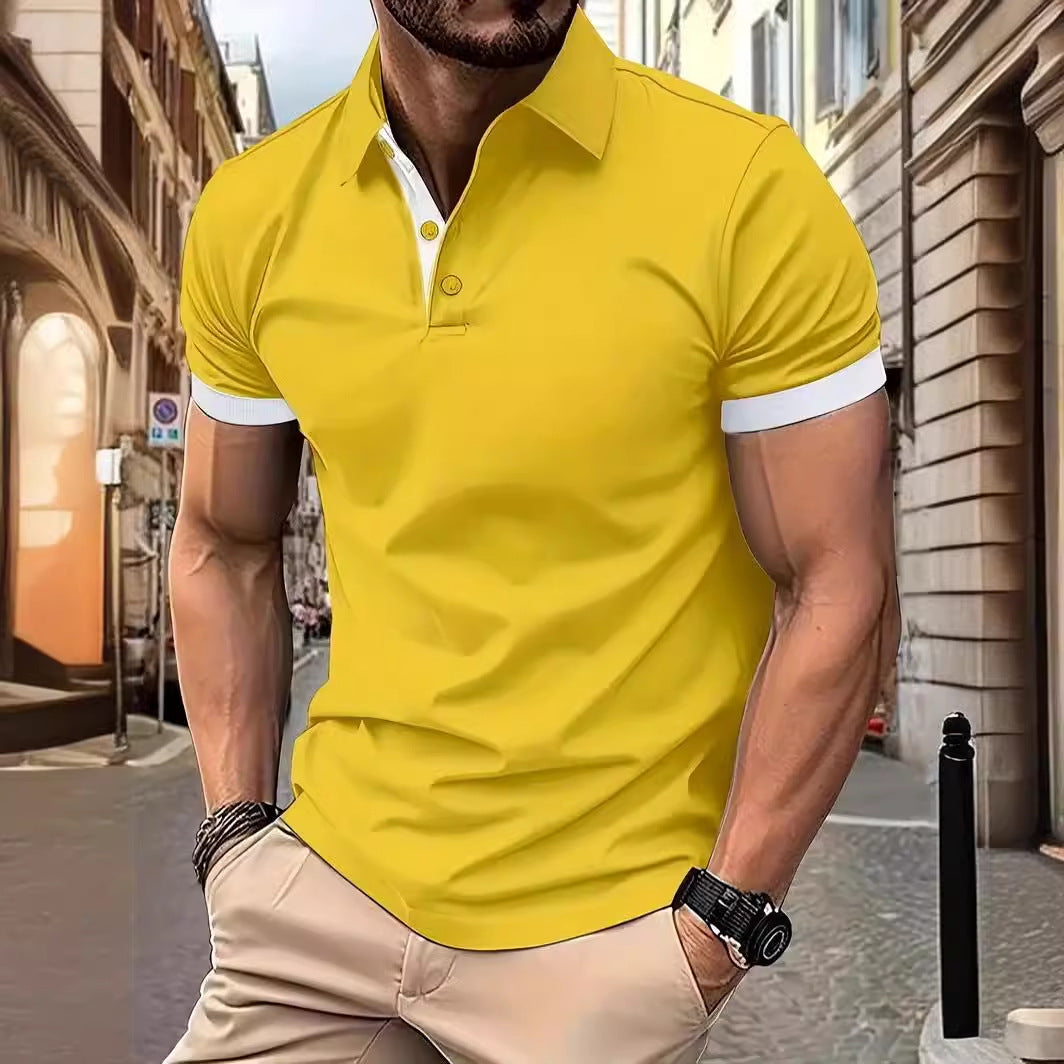 3D Einfarbig Revers Kurzarm Polo Shirt Casual Loose Herren