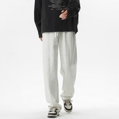 Autumn And Winter Fleece-lined Baggy Straight Trousers