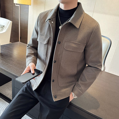 Winter Men's Short Suit Jacket Woolen Lapel Slim Jacket