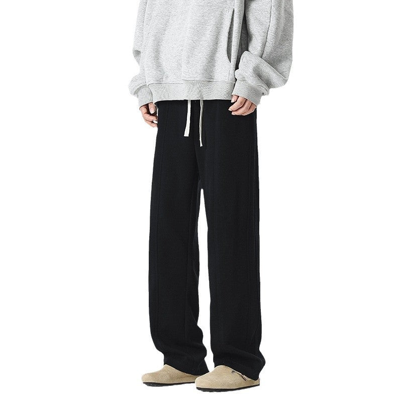 Autumn And Winter Fleece-lined Baggy Straight Trousers