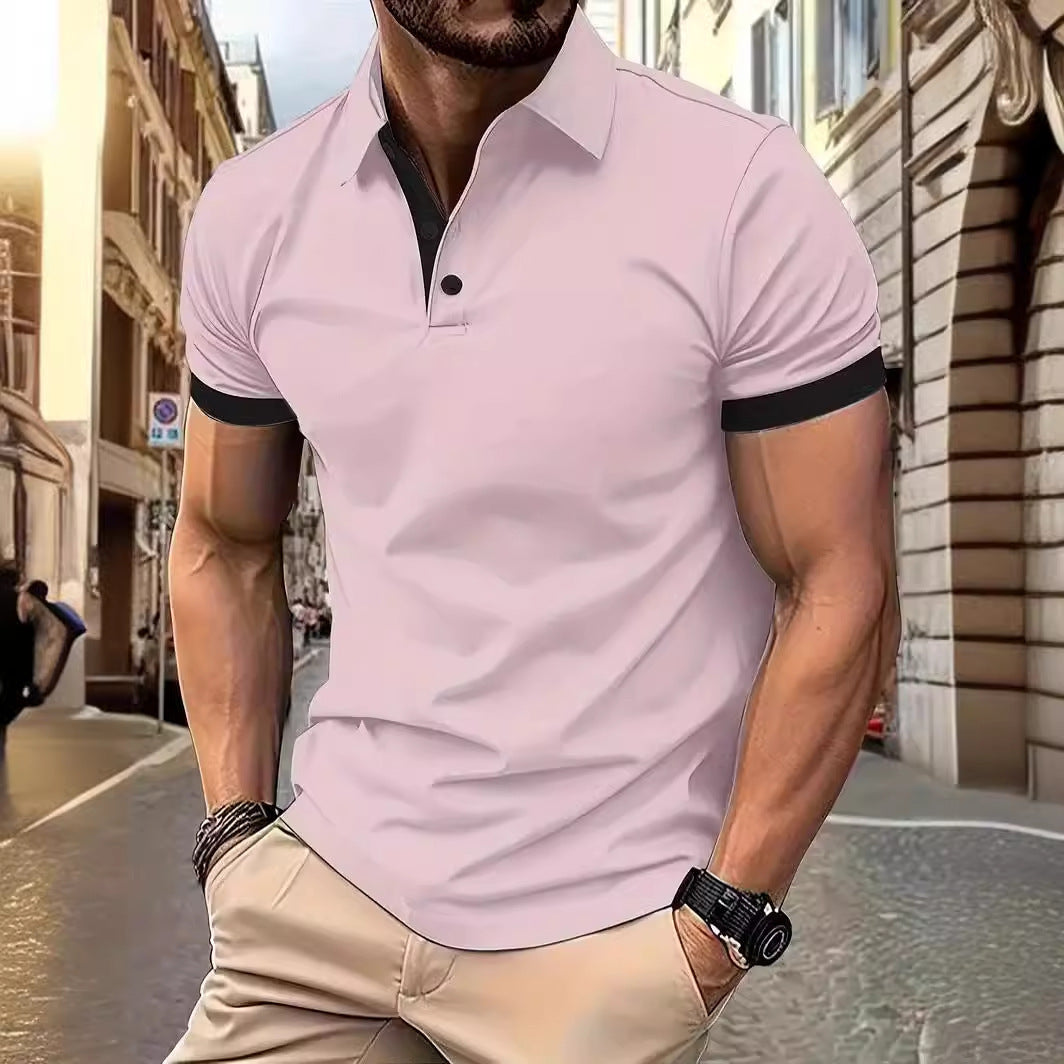 3D Einfarbig Revers Kurzarm Polo Shirt Casual Loose Herren