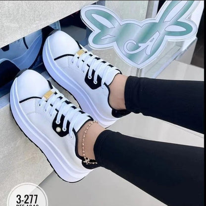 Women's Platform Shoes Lace-up White Shoes