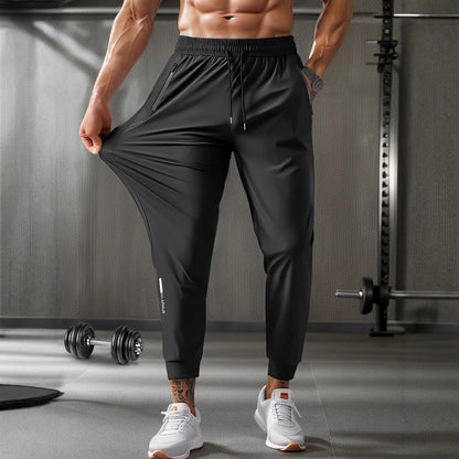 Men's Running Pants Ice Silk Summer Quick-drying Training Fitness Zipper Dungarees