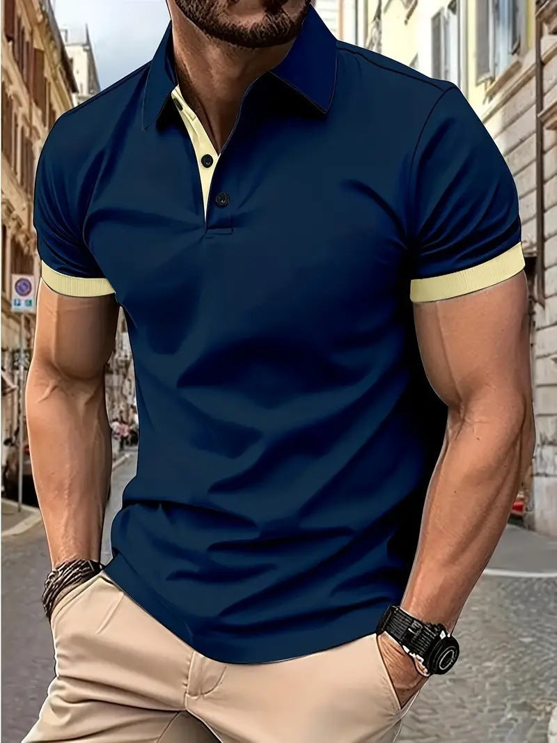 3D Einfarbig Revers Kurzarm Polo Shirt Casual Loose Herren