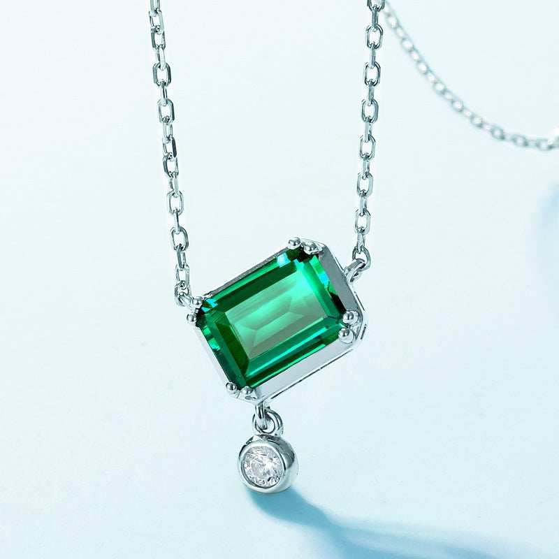 Simple Geometric Cultivation Emerald Popular S925 Sterling Silver Colored Gems Necklace