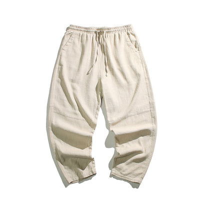 Summer Thin Linen Ankle Length Pants Men's Chinese Style Loose Wide Leg