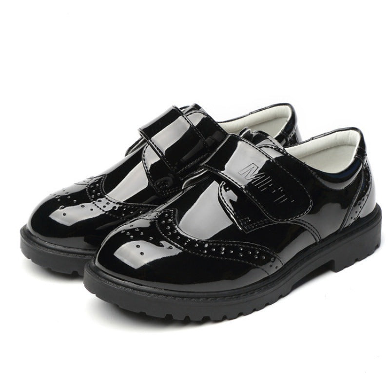 Boys Leather Shoes Student Campus Black British Style