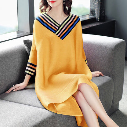 Summer New Loose Cotton Cropped Sleeves Dress Women