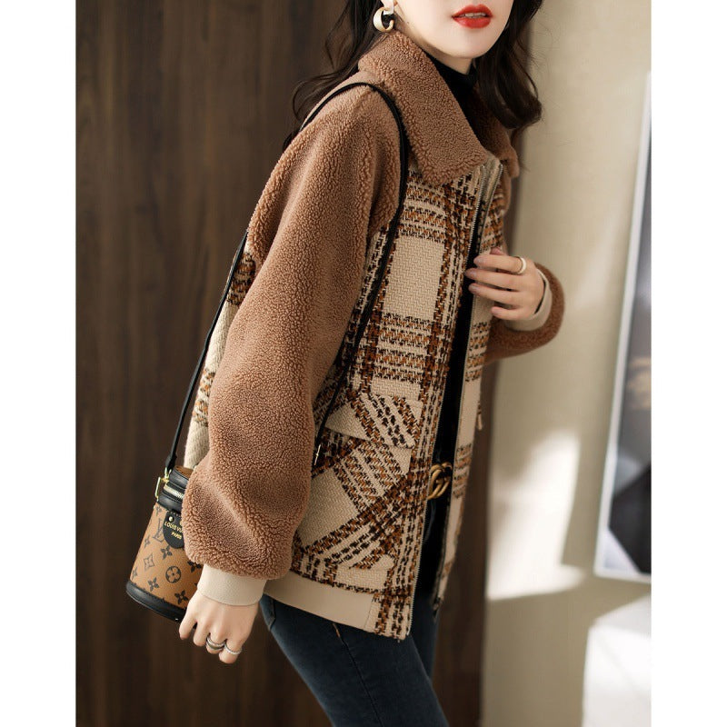 Simple Stitching Plaid Raglan Sleeve Slimming And Warm Coat