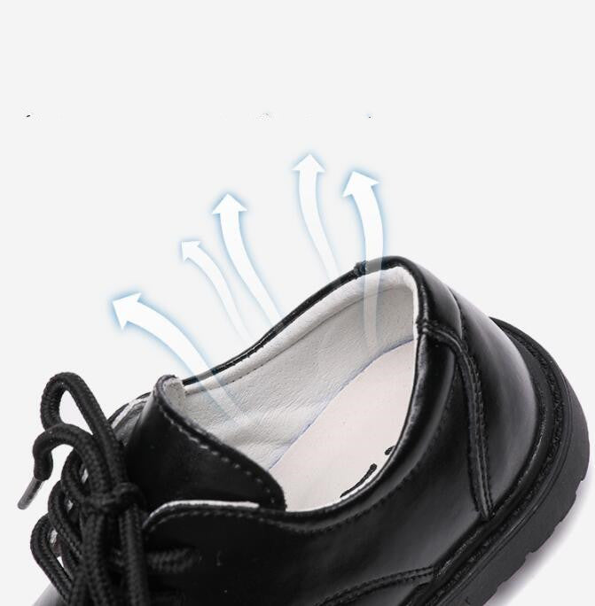 Children's Autumn New Casual Pure Black Leather Shoes