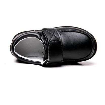 Boys Black Student Velcro British Leather Shoes