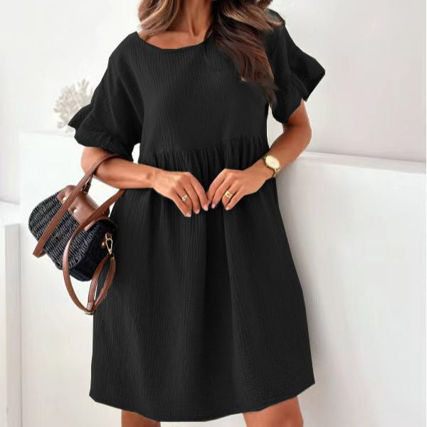 Loose Pleated Solid Color Dress