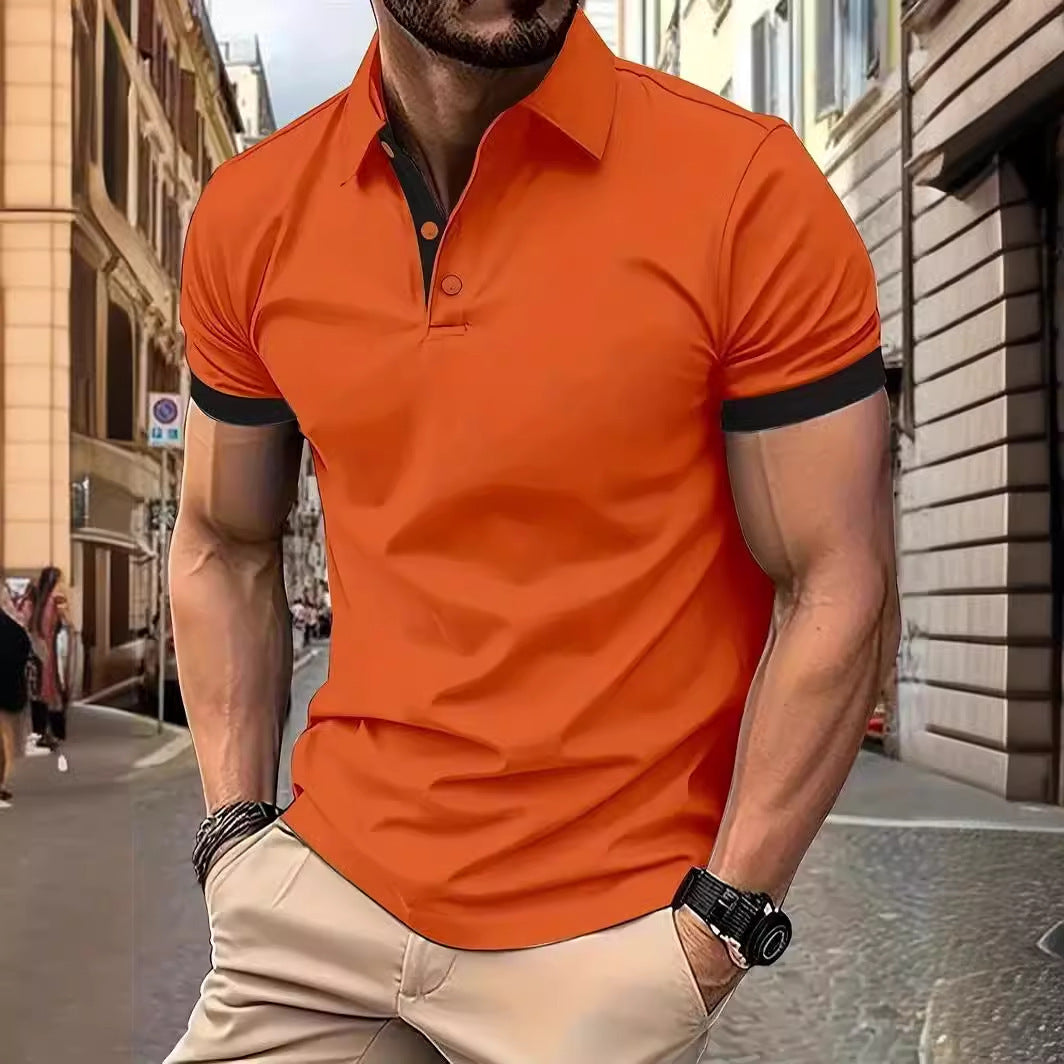 3D Einfarbig Revers Kurzarm Polo Shirt Casual Loose Herren