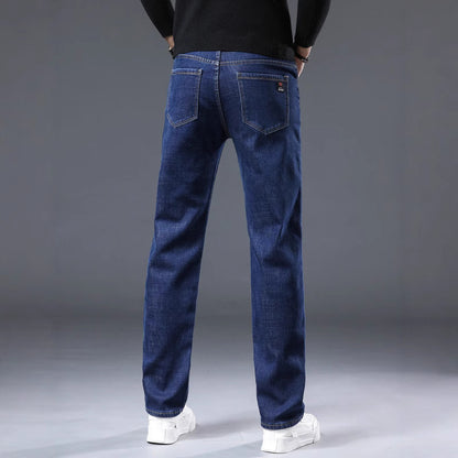 Winter Fleece-lined Thick Jeans Men's Plus Size Loose Straight Casual Trousers