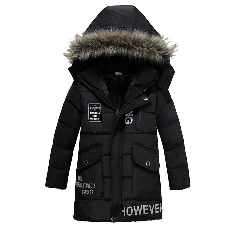 Boys Large Fur Collar Padded Warm Cotton Jacket