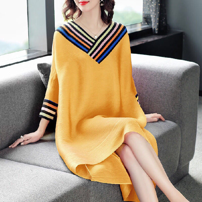 Summer New Loose Cotton Cropped Sleeves Dress Women