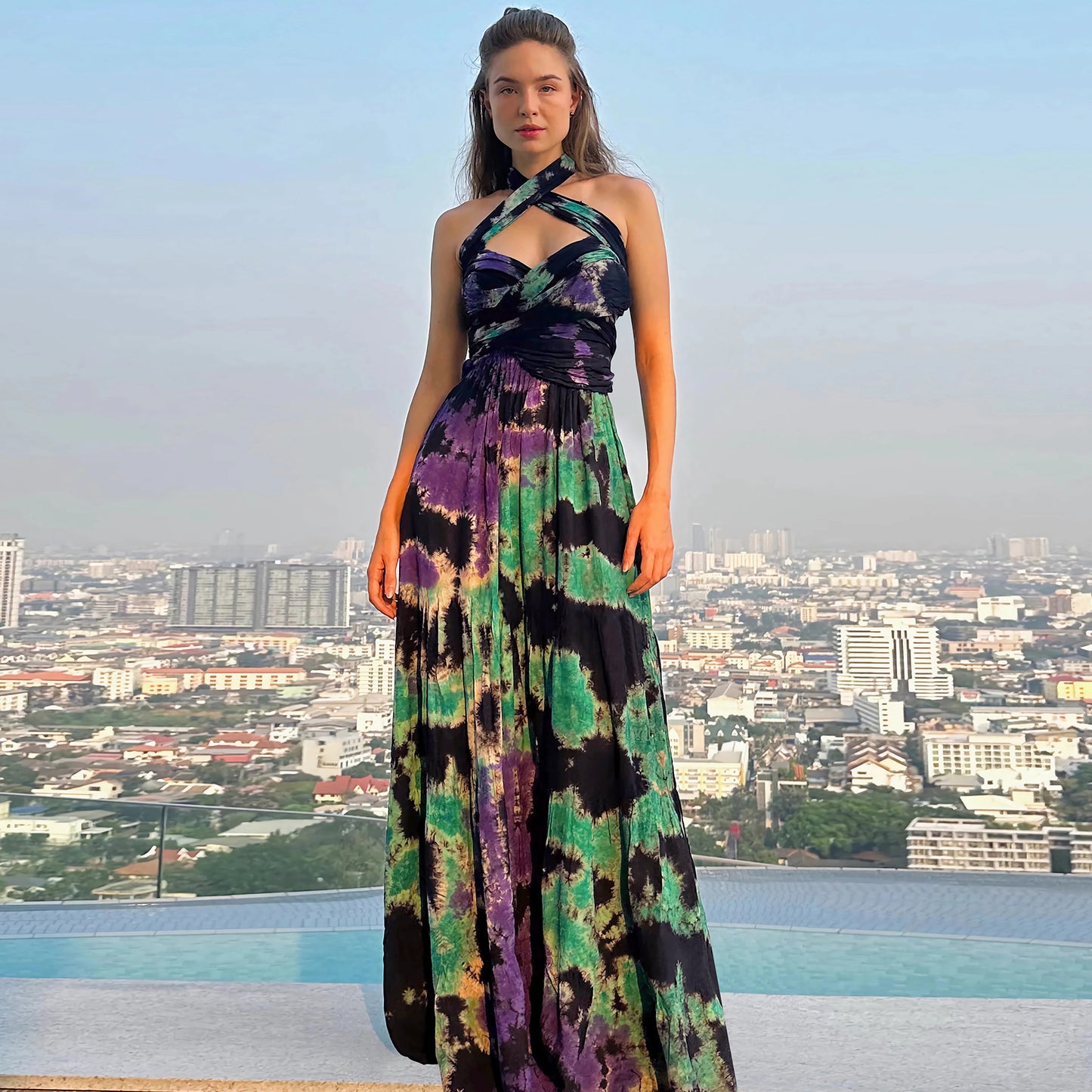 Tie-Dye Sling Rückenfreies Kleid Damen Riemen