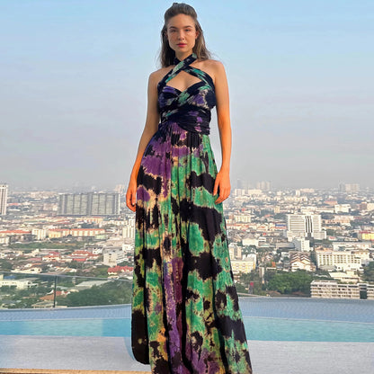 Tie-Dye Sling Rückenfreies Kleid Damen Riemen