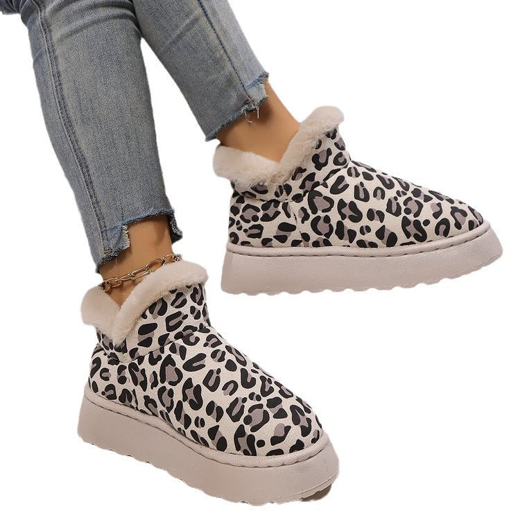 Thickened Bread Shoes Fleece-lined Warm Pedal Cross-border Leopard Print Cotton Boots