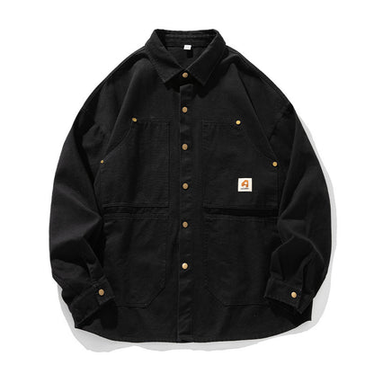 Washed American Retro Cotton Long-sleeved Shirt