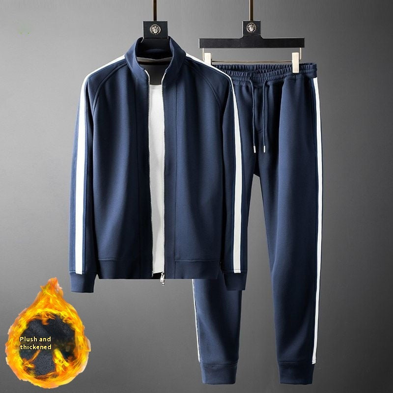 Men's Casual Fleece Padded Coat Trousers Suit