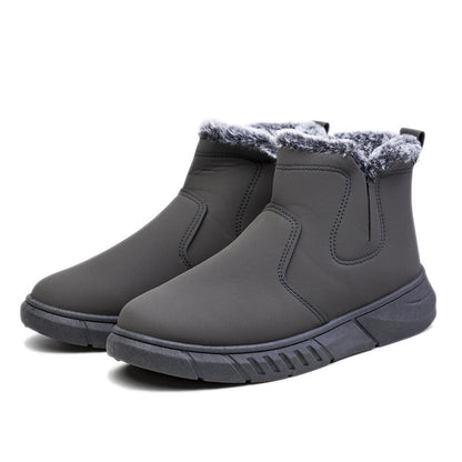 Winter Snow Boots Men V Cutout Shoes With Plush Ankle Boots