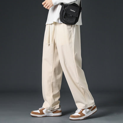 Men's FallWinter Fleece-lined Casual Trousers Wide Leg