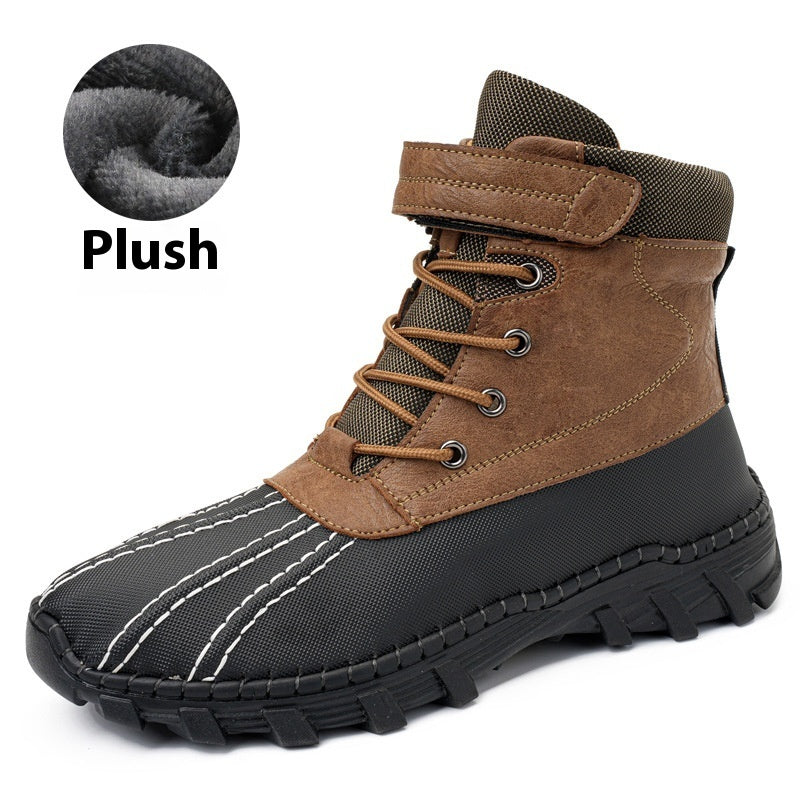 Winter Fleece Lace-up Snow Boots For Men Women Waterproof And Anti-slip Outdoor Work Boot Fashion Warm Mid-tube Cotton Shoes Men