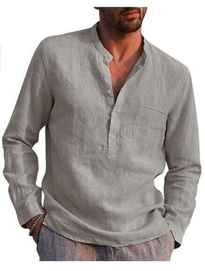 Men's Long Sleeve Casual Beach Linen Shirt