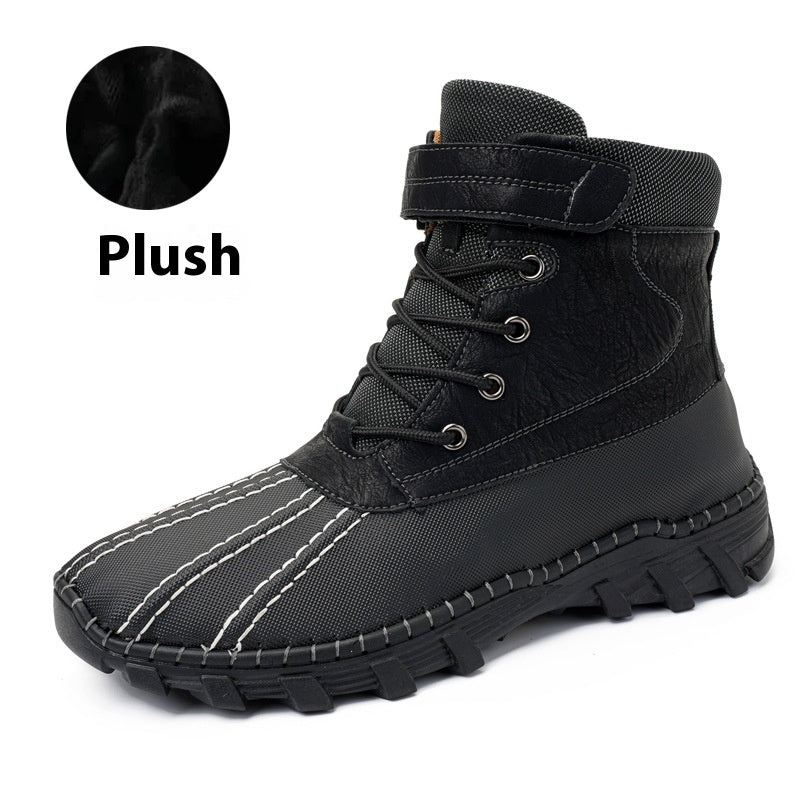 Winter Fleece Lace-up Snow Boots For Men Women Waterproof And Anti-slip Outdoor Work Boot Fashion Warm Mid-tube Cotton Shoes Men