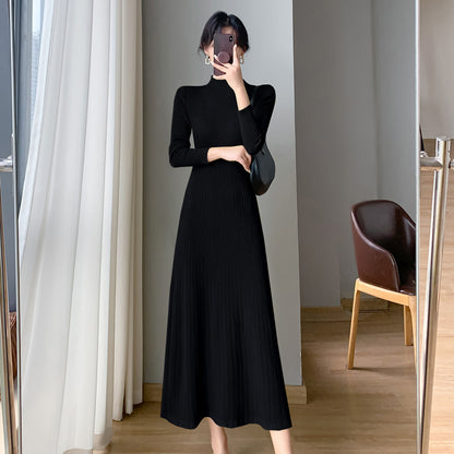 Match With Coat Mid-length Overknee Sweater Dress