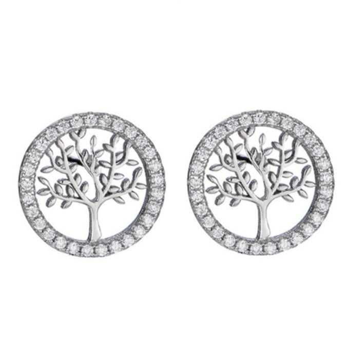 925 Silver Round Silver Tree Zircon Earrings Elegant Earrings For Women