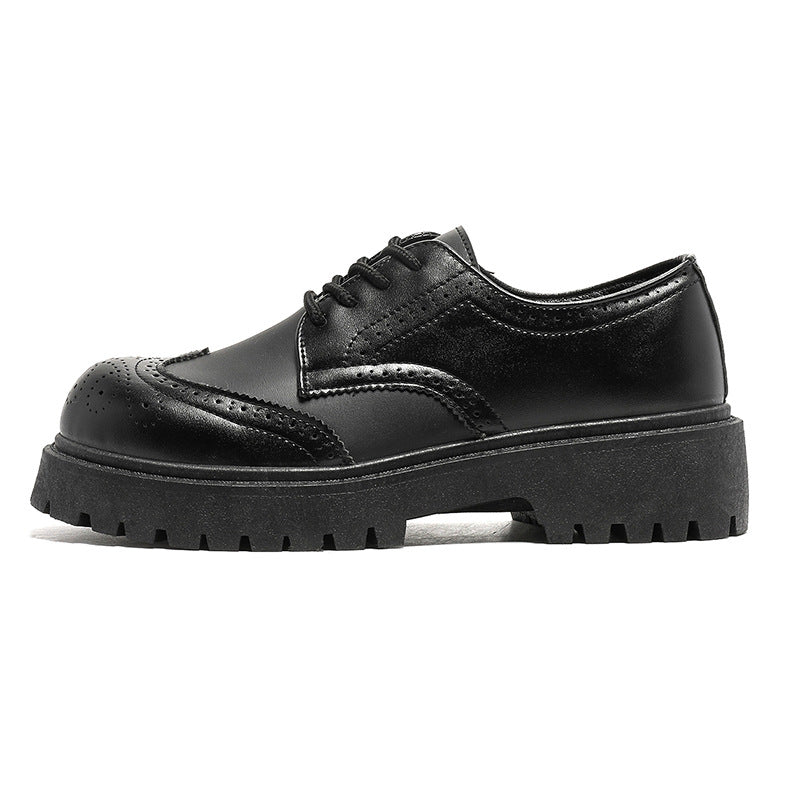 Black Carved Brogue Big Toe Casual Leather Shoes Men