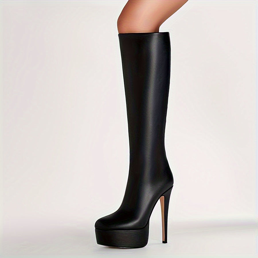 Solid Color High Tube Stiletto Heel Thick Bottom Boots